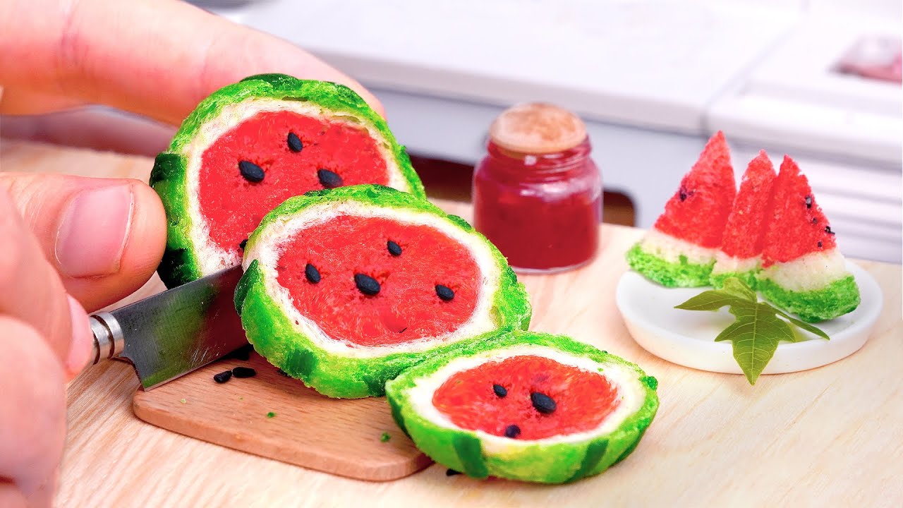 Satisfying Miniature Watermelon Bread Tutorial | Dessert Recipes From Watermelon | Tiny Cooking ASMR
