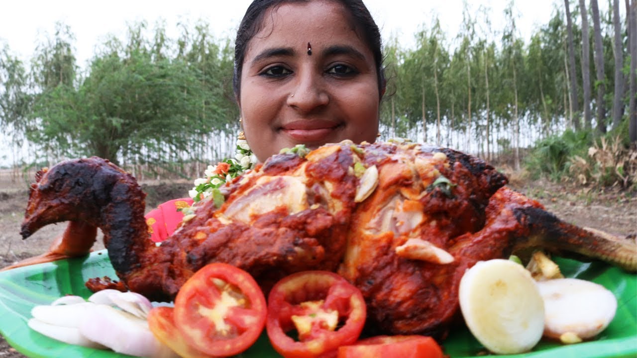 Whole Rooster Chicken Recipe With Red Wine | BBQ Chicken Village Style | Grilled Chicken Fry Recipe