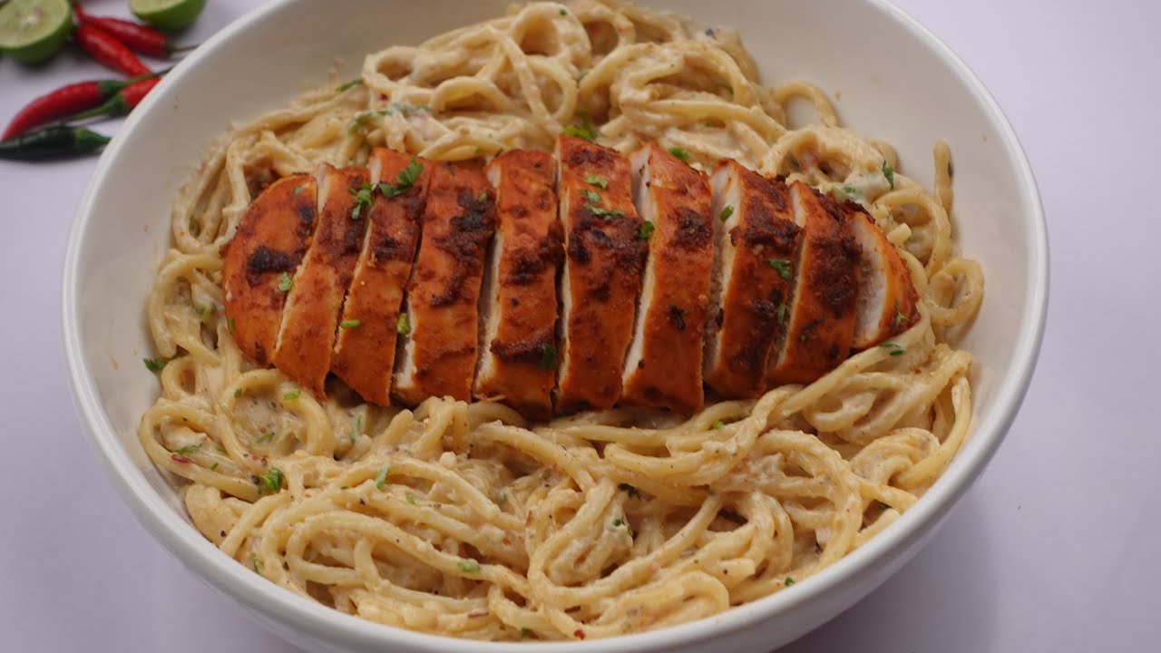 Creamy Garlic Pasta With Grilled Chicken By Recipes of the World