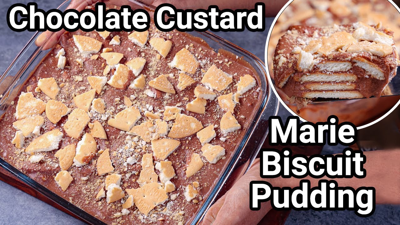 Marie Biscuit Pudding Just 10 Mins | No Bake No Egg Chocolate Custard Biscuit Pudding – Easy Dessert