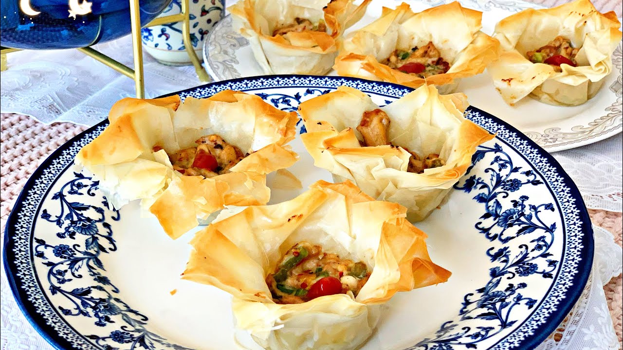 Baked Iftar snack Recipe//Crispy Phyllo sheet cups with creamy chicken filling/Easy Appetizer Recipe