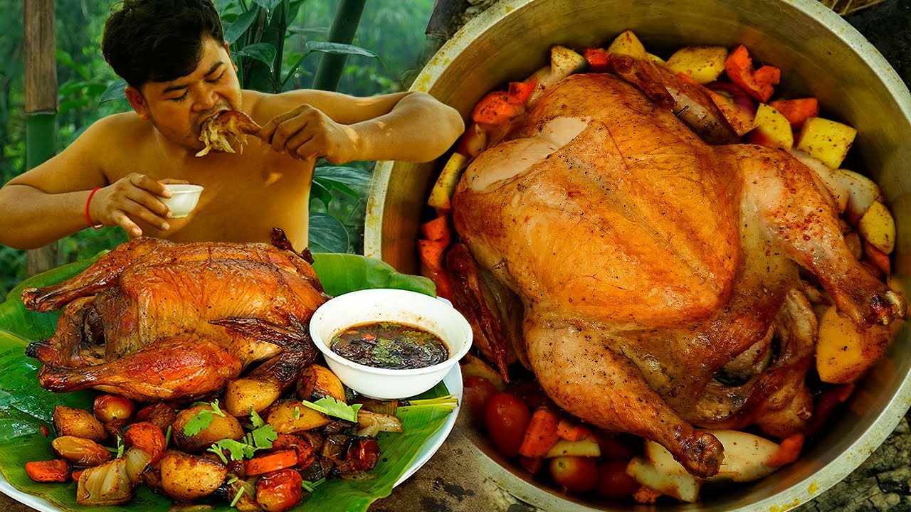 Amazing Roasted Chicken In Pot | Juicy ROAST CHICKEN RECIPE In Forest Eating So Delicious.