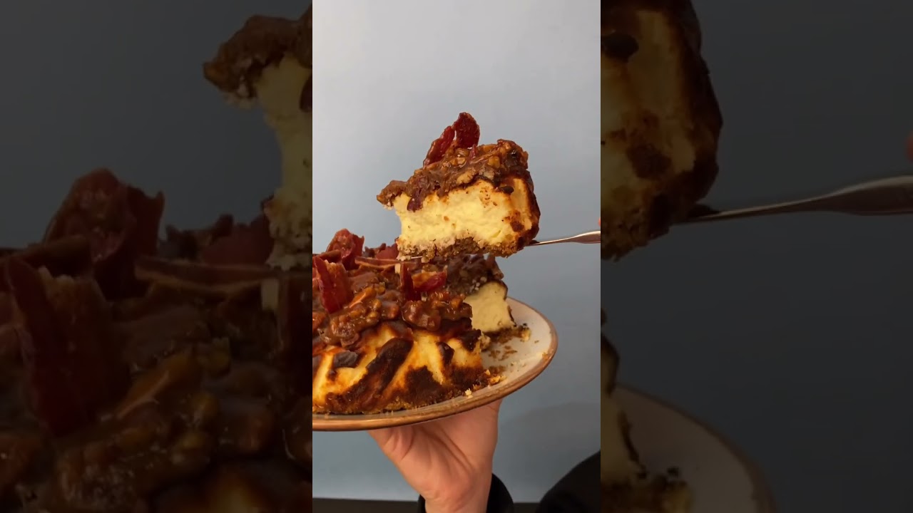 Candied Bacon Cheesecake Recipe. Bacon dessert recipe ideas. British bacon recipes. Maple bacon