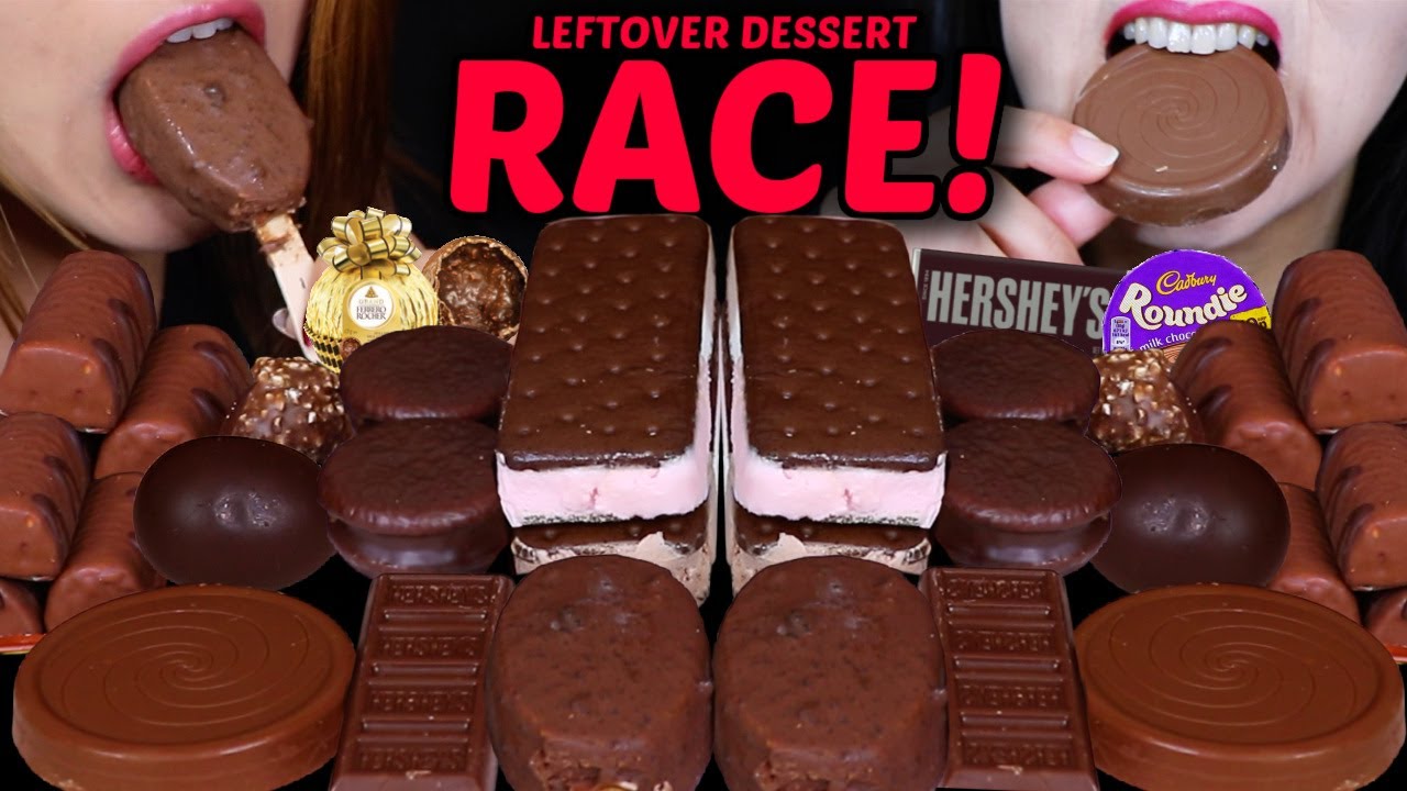 ASMR LEFTOVER DESSERT RACE! MINI DOVE ICE CREAM BARS, CADBURY WAFER, FERRERO ROCHER, HERSHEY'S BAR