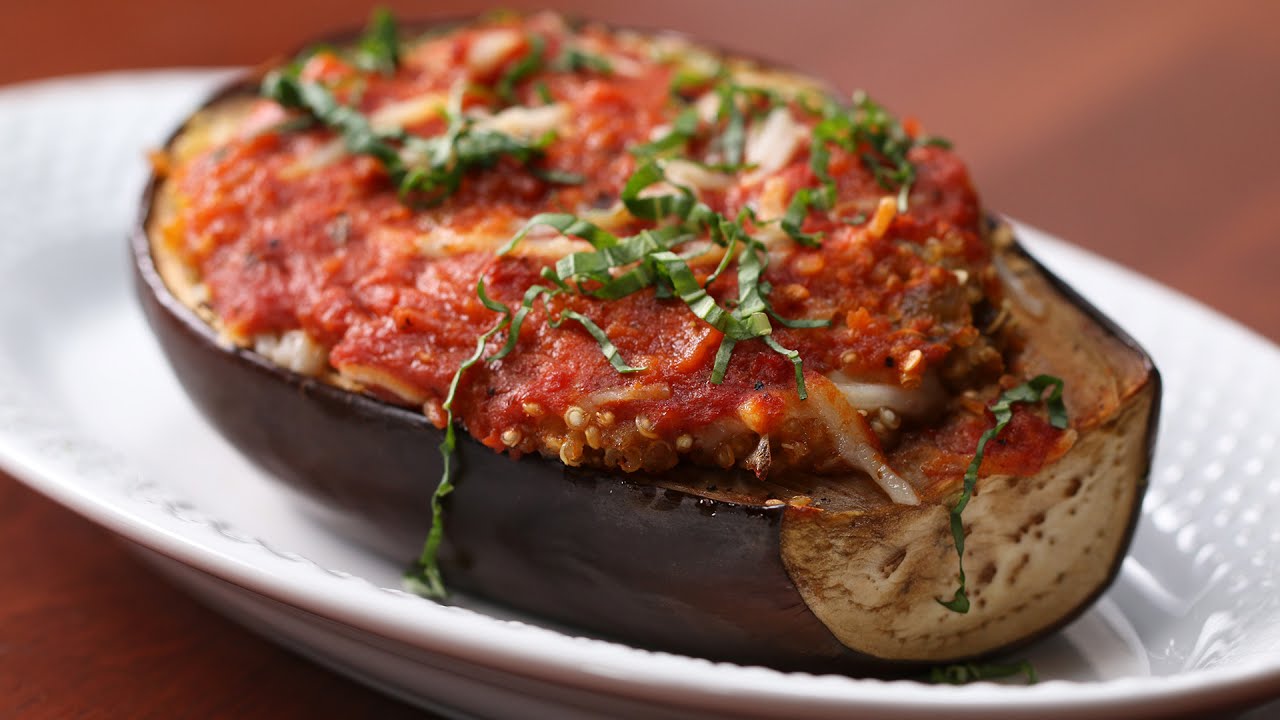 Vegan Quinoa Eggplant Parm Boat