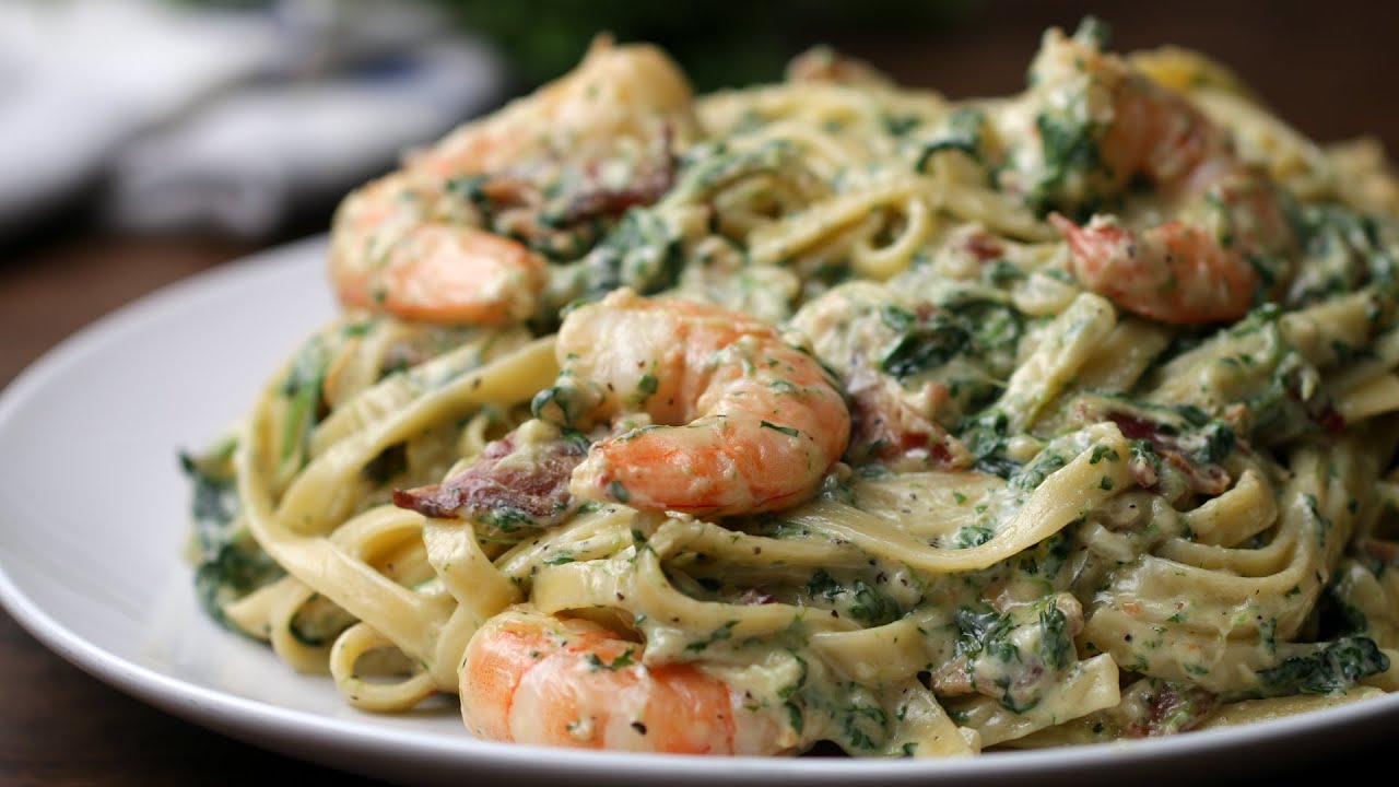 Shrimp Spinach Bacon Alfredo