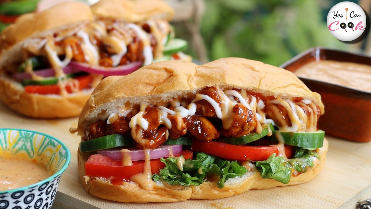 Easy BBQ Chicken SUBWAY Sandwich / Best Sandwich Recipe by (YES I CAN COOK)