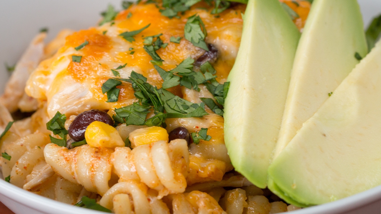 Southwest Chicken Alfredo Pasta Bake