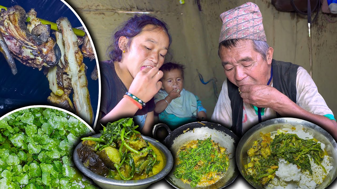 Dried Pork & Green Watercress Mix Recipe in the Village Kitchen | Vegetable with meat recipe cooking