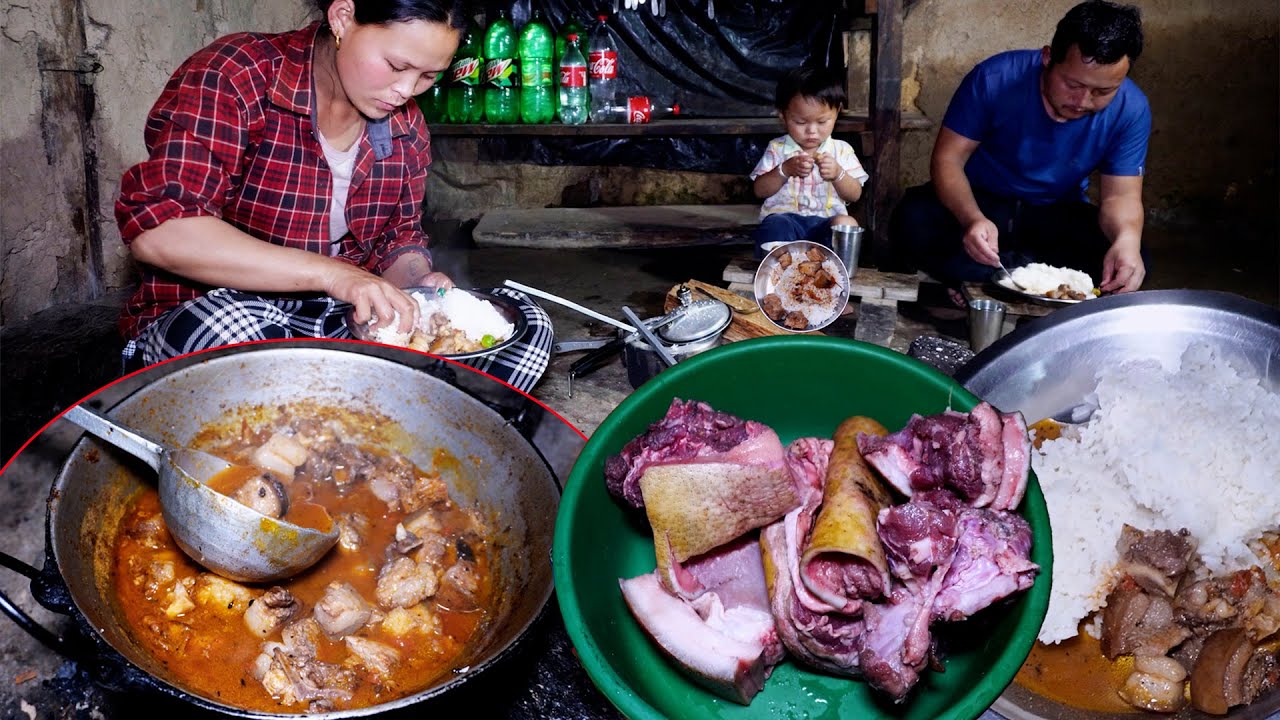 pork in Rita’s kitchen for her family || Village local pork curry recipe || life in rural Nepal ||