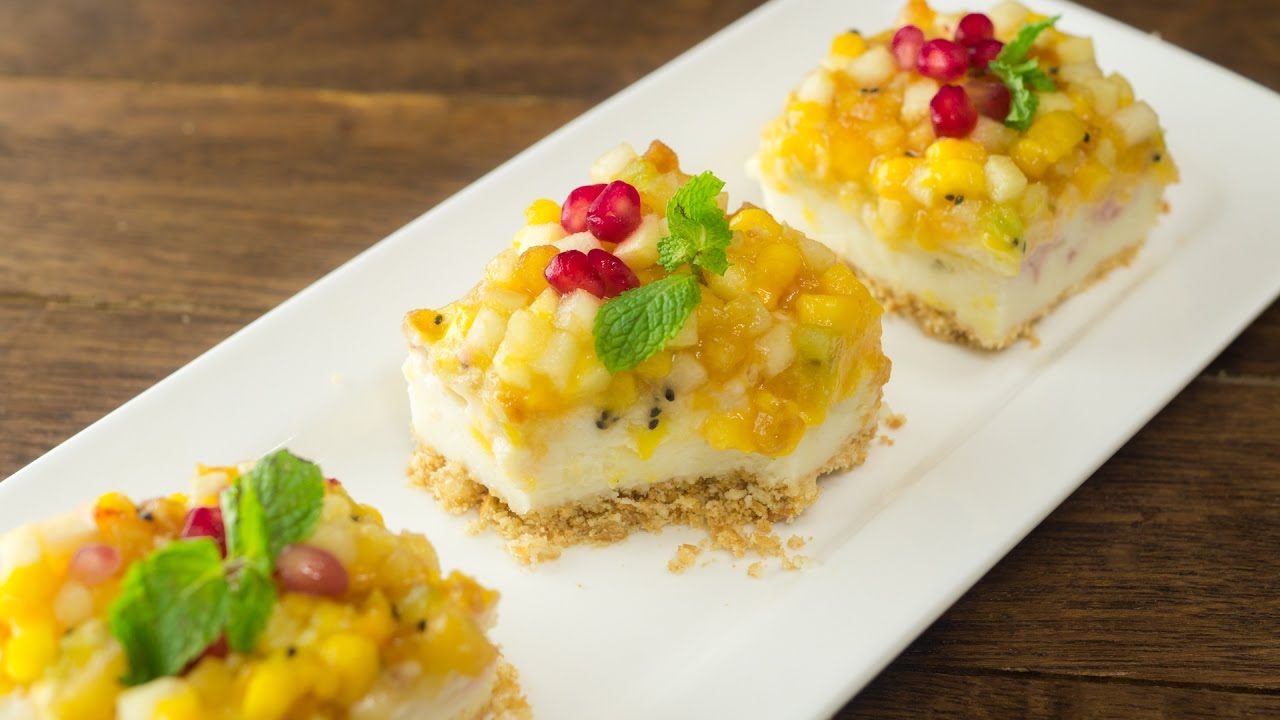 Fruit Cheesecake Bars Recipe ~ No Bake Mixed Fruit Cheesecake | Dessert Recipes