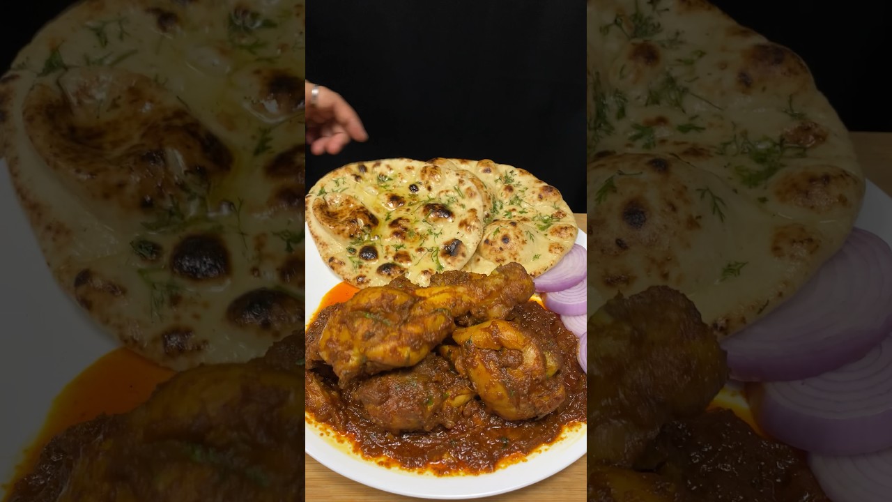 Chicken Bhuna Masala with Naan ASMR Cooking #shorts #food #cooking #youtubeshorts #viral #chicken