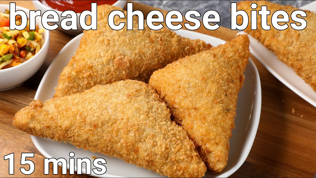 crispy & cheesy bread cheese bites recipe – kids snack recipes | bread cheese triangles – hebbars