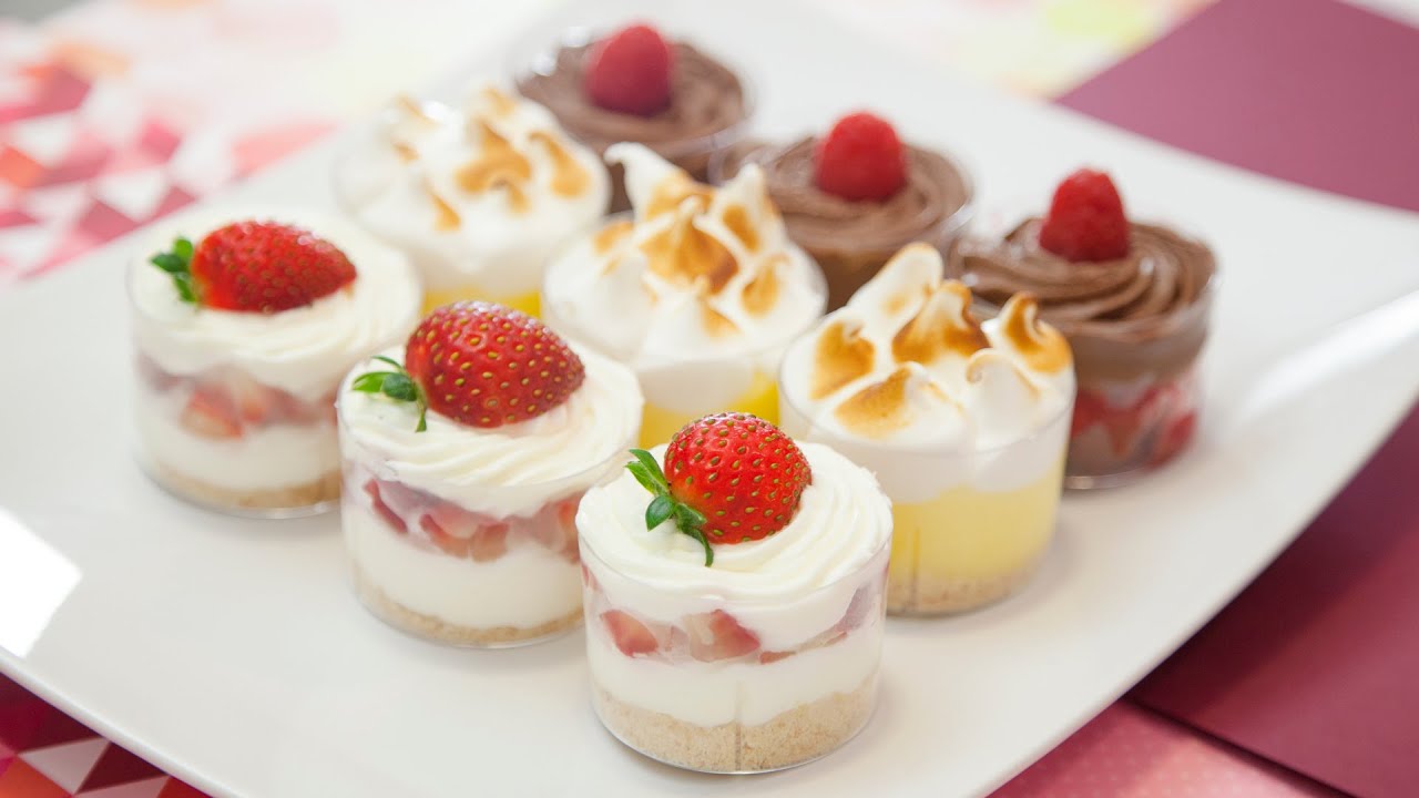 MINI DESSERT SHOOTERS (RASPBERRY BROWNIE, STRAWBERRY CHEESECAKE, & LEMON MERINGUE)