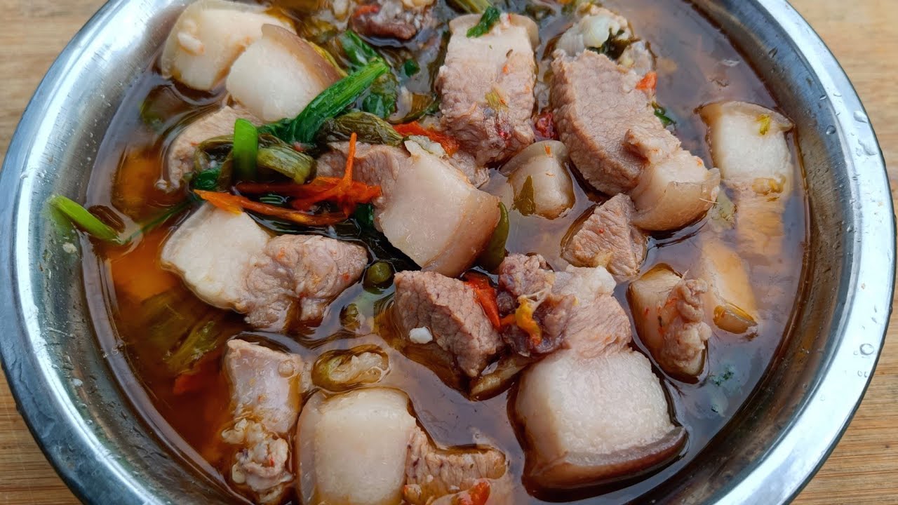 Pork boil with mustard leaves | Pork boil in pressure cooker | Easy and tasty Pork recipe ||