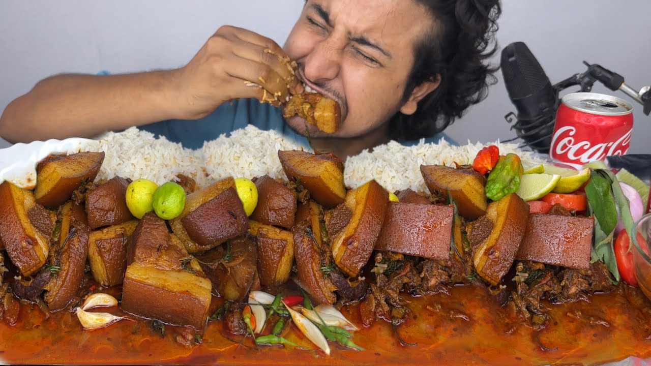 VLOG,MEAT CUTTING, RECIPE & MUKBANG: SPICY NEPALI STYLE PORK RIBS MEAT CURRY WITH RICE,KING CHILLI