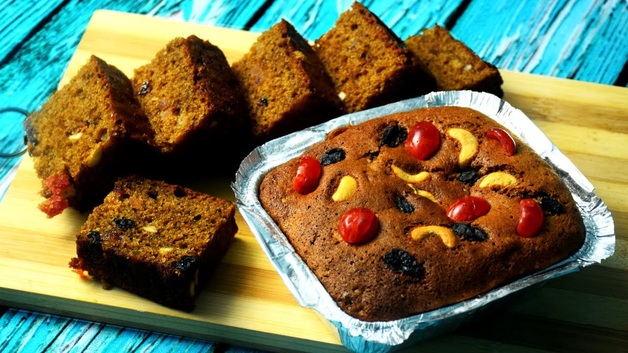 Eggless Christmas Plum Cake – Rich Christmas Cake – Christmas Fruit Cake Recipe In Pressure Cooker