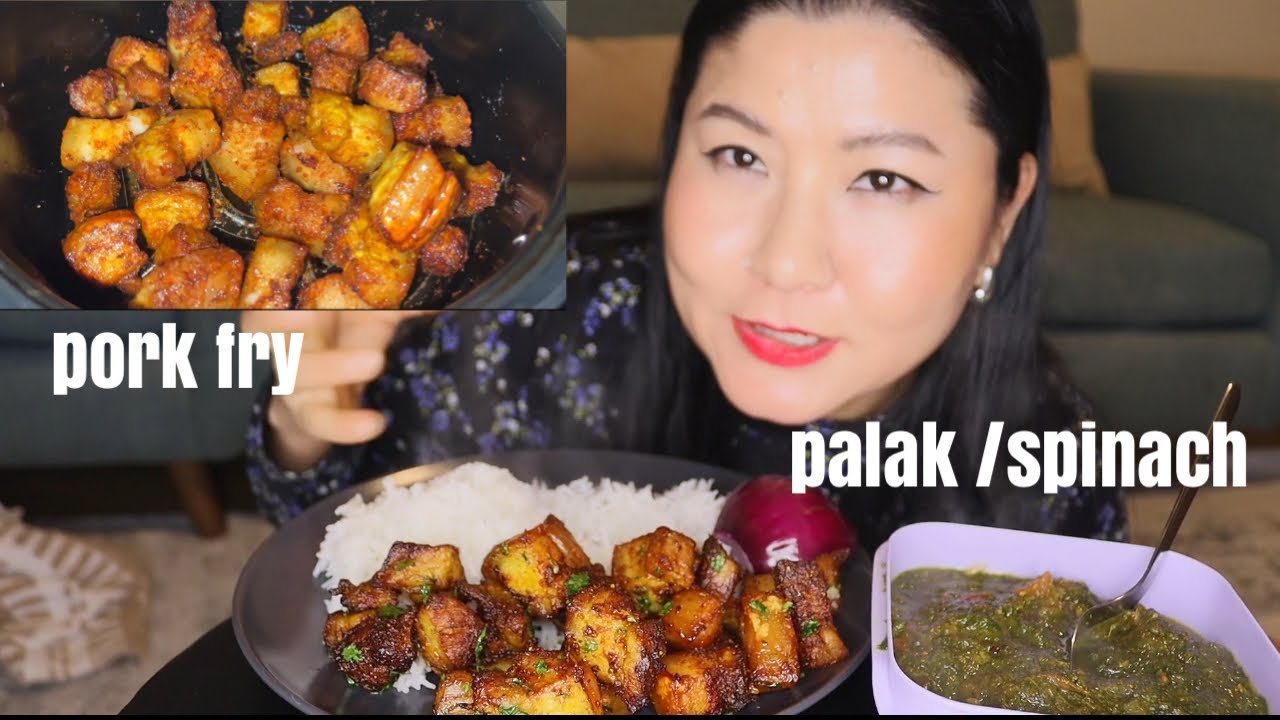 juicy pork /palak curry with rice and recipe #dmaya