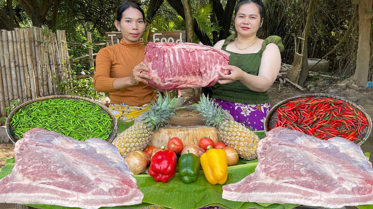 Pork Braised with Banana Flower | Pork Belly Crispy | Best Pork Recipes | ASMR