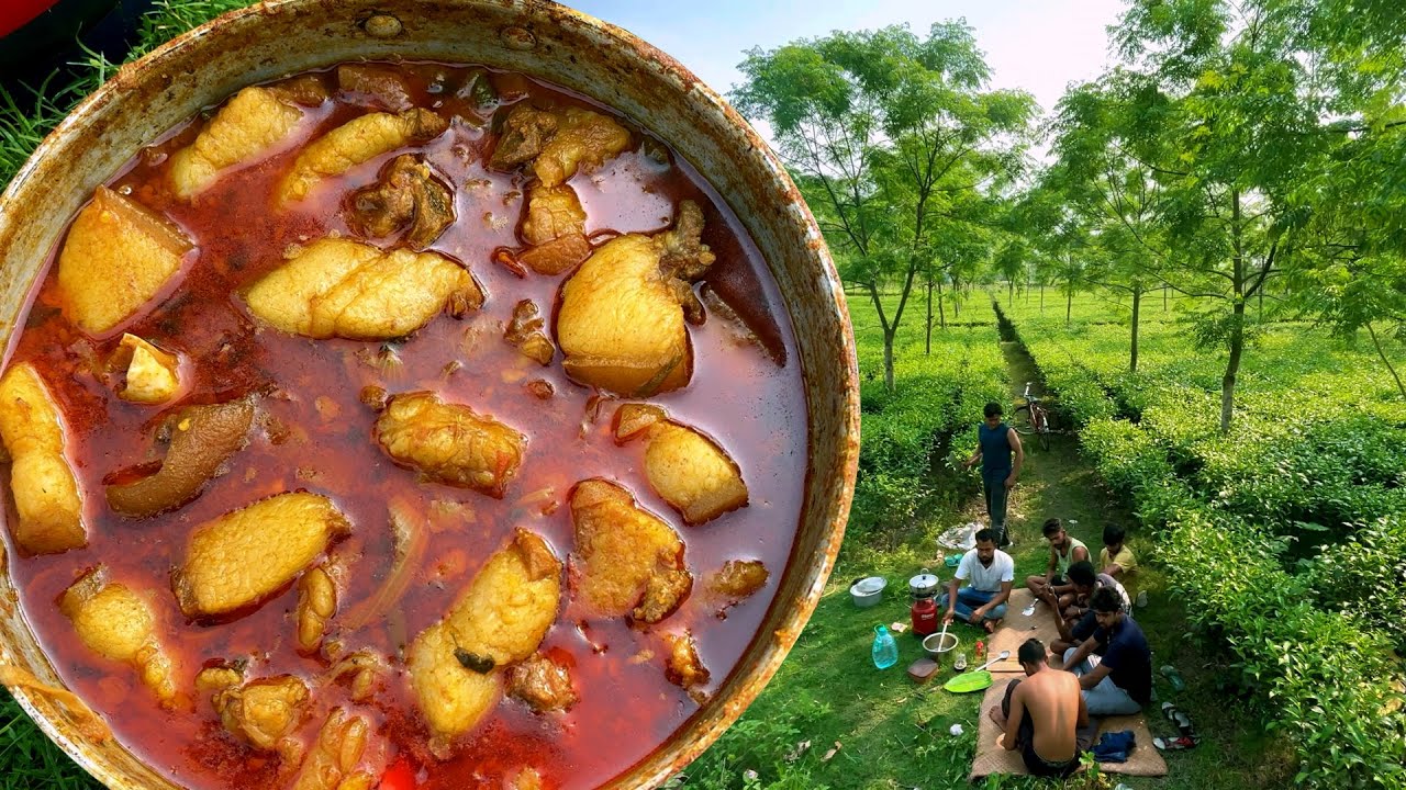 Pork curry cooking and eating in village tea garden | Pork Recipe | pork cooking