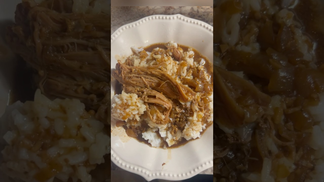 Crockpot pulled pork served with rice #recipe #theseasoneddish #crockpot #meal #pork #food  #dinner