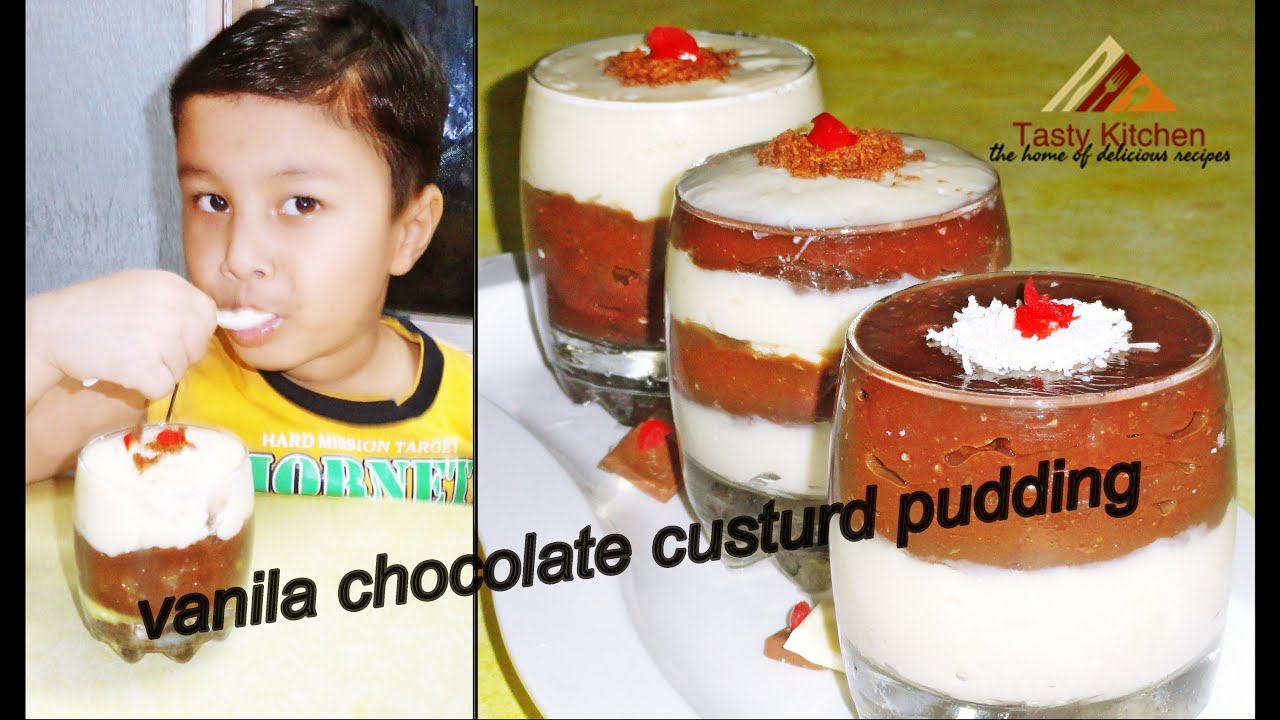 chocolate vanilla custurd pudding dessert recipe hindi