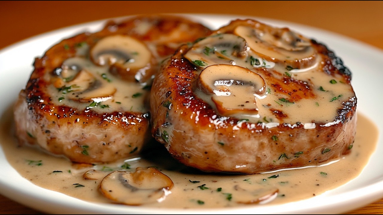 This recipe will drive you crazy! Pork steaks in a creamy garlic sauce with mushrooms!