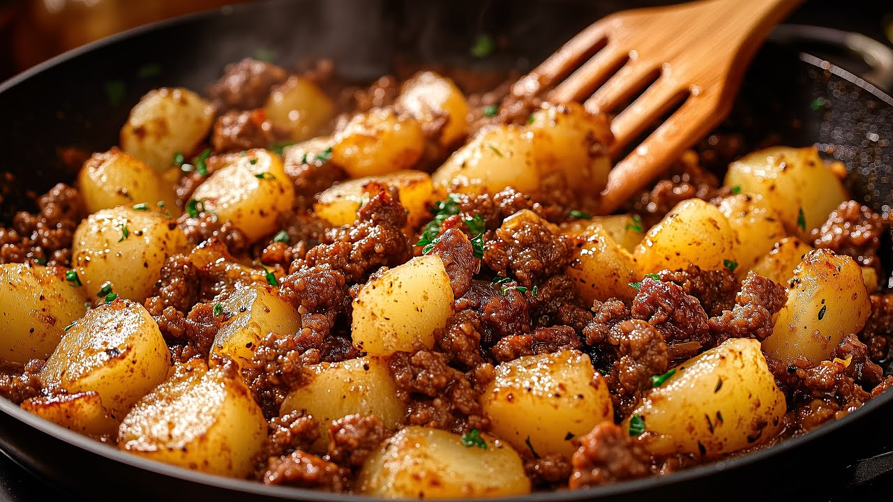 Just add ground beef to the potatoes! And the result will be amazing! Simple dinner recipe!