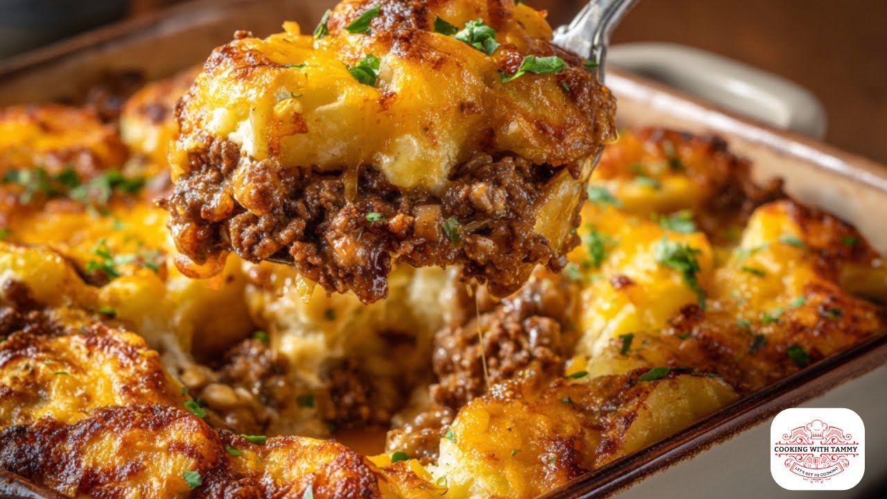Smothered Ground Beef & Potato Bake with Homemade Gravy | Family Comfort Food!