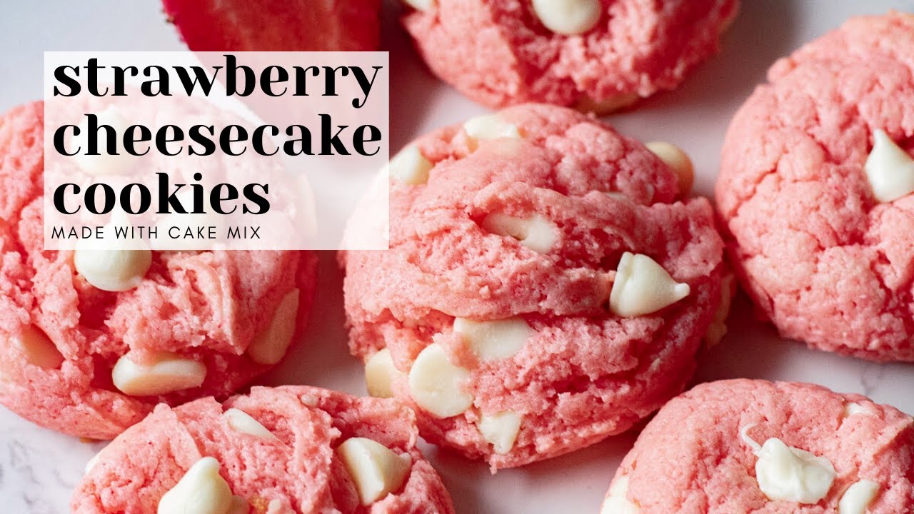 Strawberry Cheesecake Cookies from Cake Mix! Valentine’s Day Treat! (RECIPE LINK IN DESCRIPTION)