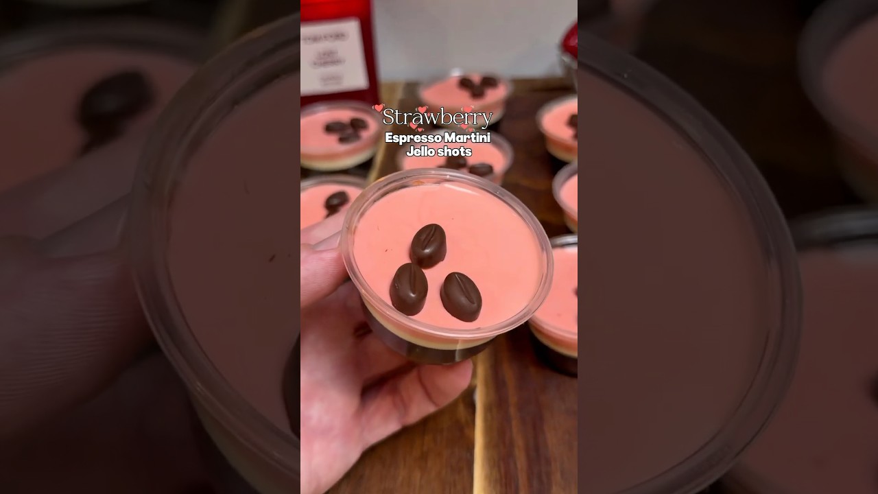 Strawberry Espresso Martini Jello Shots | Easy Valentine’s Party Recipe #cocktail #espressomartini