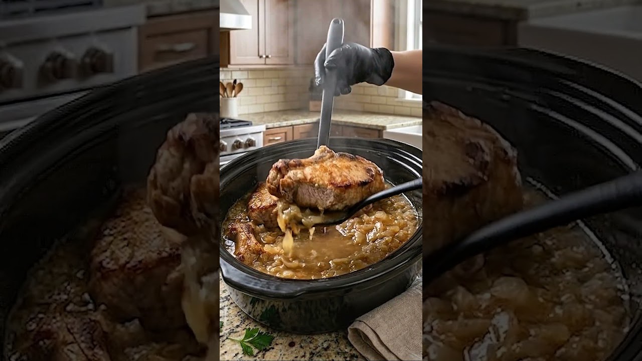 Crockpot Smothered Pork Chops & Gravy. #recipe #easydinner #easyrecipe #cheeselovers  #cheesybread