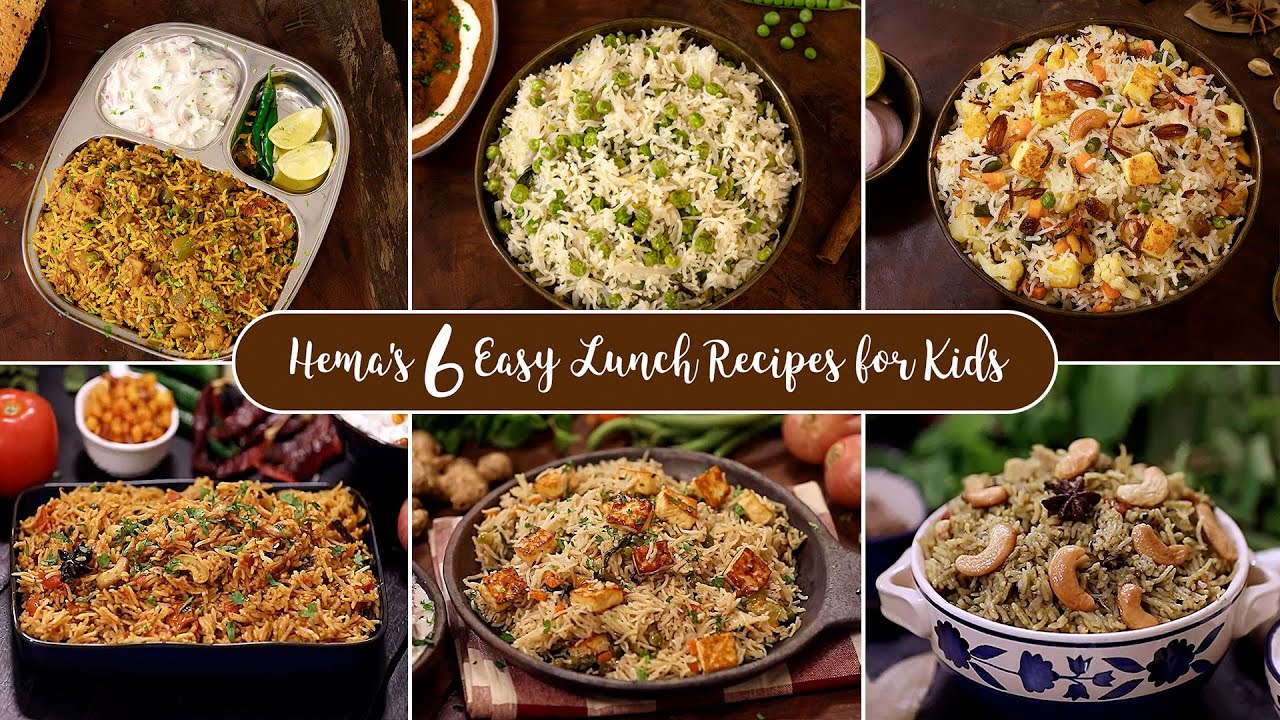 Easy 6 Lunch Recipes for Kids | School Lunch box Recipes | Pulao Recipes | Quick Lunch box Ideas
