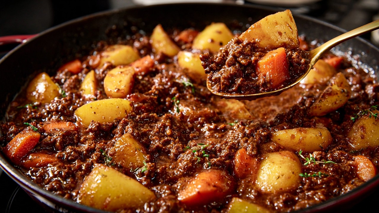 When I don’t feel like cooking, my husband makes this! Quick & easy ground beef and potato dinner