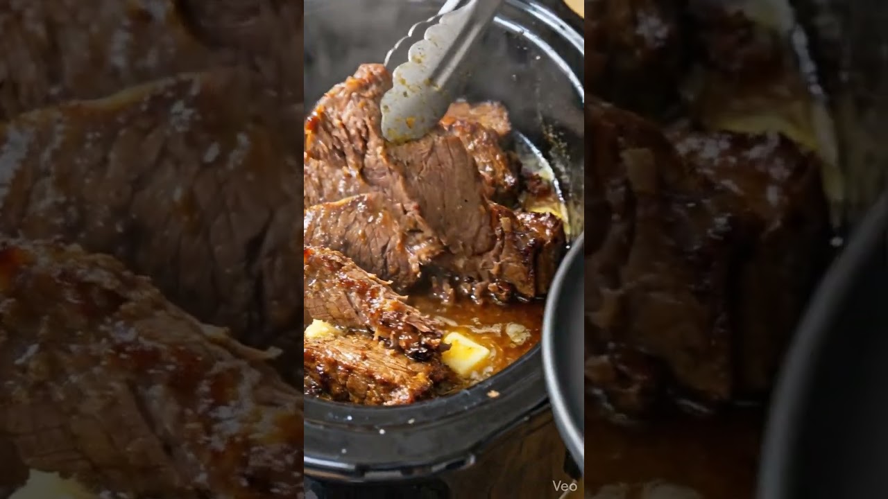 Slow Cooker Beef Brisket. #easyrecipes #recipe #easyrecipe #cheesypotatoes #cooking #food