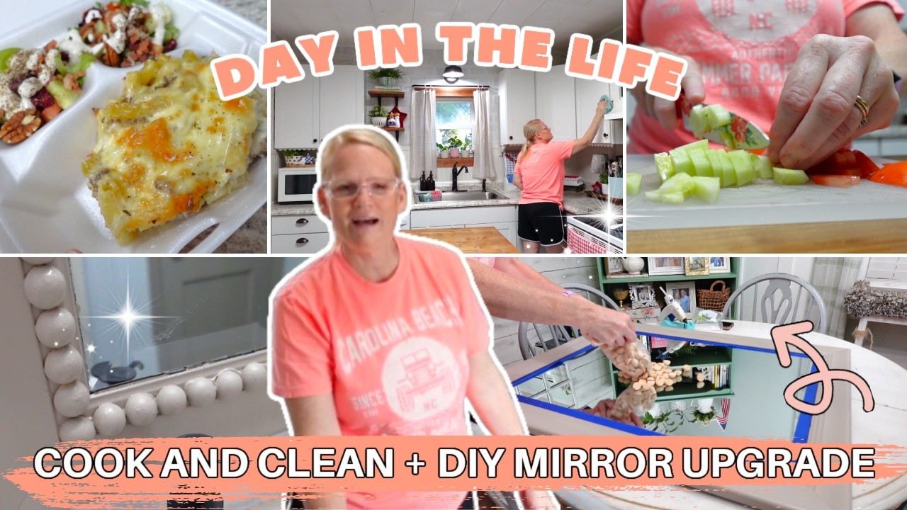 COOK AND CLEAN WITH ME + DIY MIRROR UPGRADE / BEEF ALFREDO RECIPE / DAY IN THE LIFE OF A HOMEMAKER