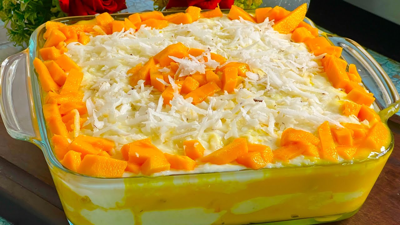 Coconut Mango Pudding | 10 Minutes – No Bake Mango Dessert | Creamy Mango Dessert