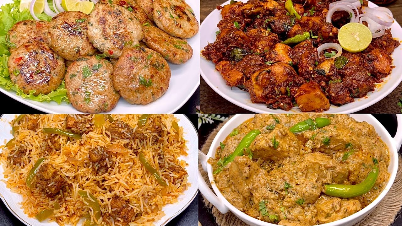 4 Chicken Recipes | Chicken Tandoori Rice | Chicken Kabab | Chicken Garlic Roast | Chicken  Handi